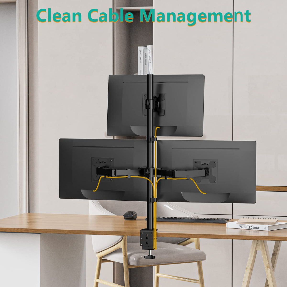 WALI Triple Monitor Mount Arm for 13-27 Inch Screens Black Desk Stand NEW