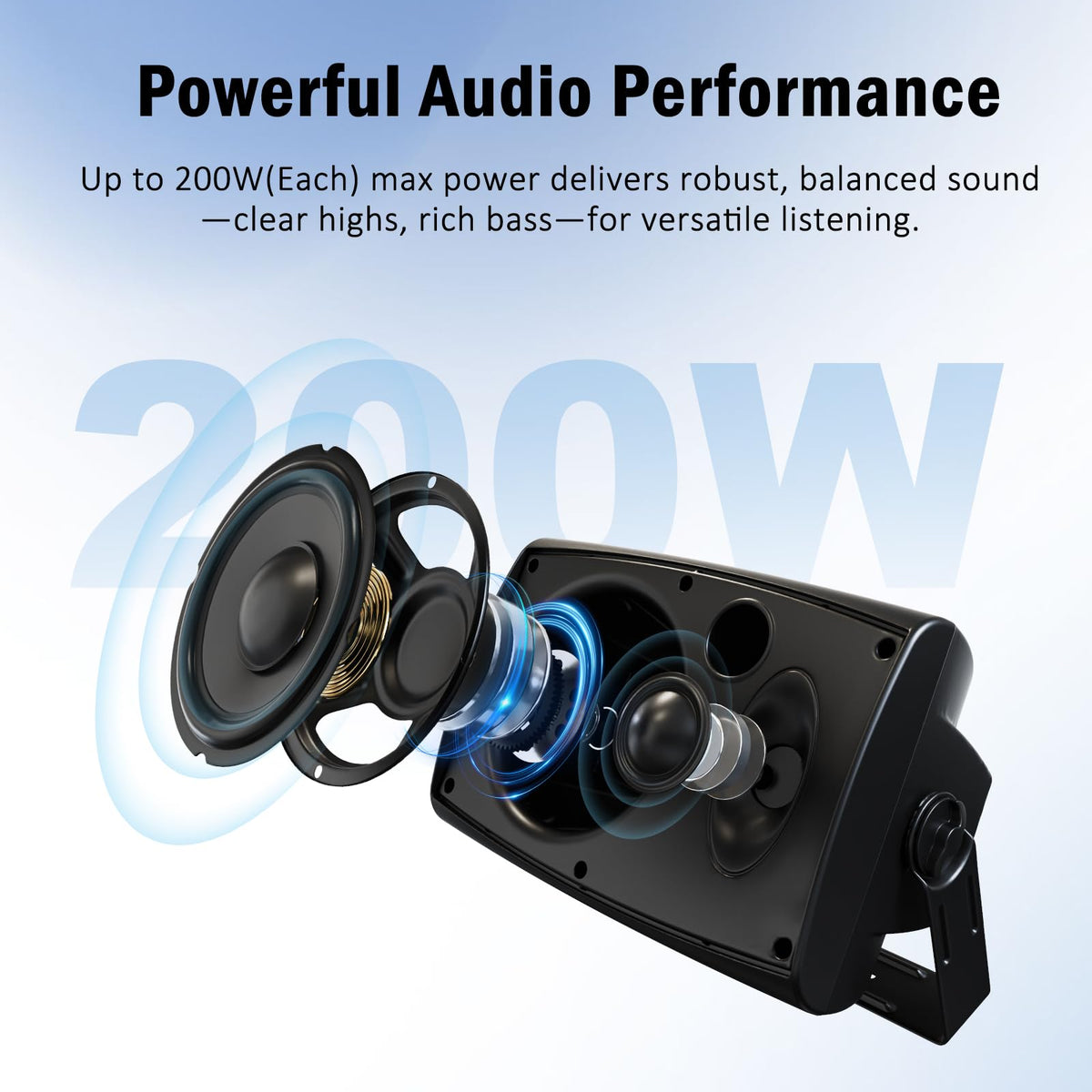 Herdio 6.5" Outdoor Bluetooth Speakers Waterproof Black NEW