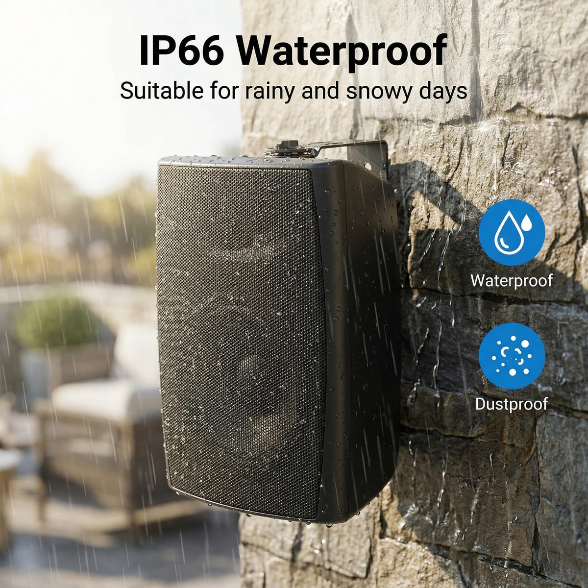 Herdio 6.5" Outdoor Bluetooth Speakers Waterproof Black NEW