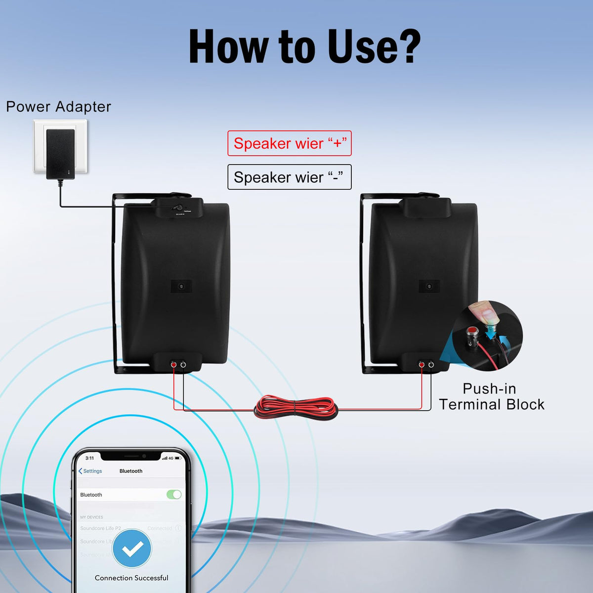 Herdio 6.5" Outdoor Bluetooth Speakers Waterproof Black NEW