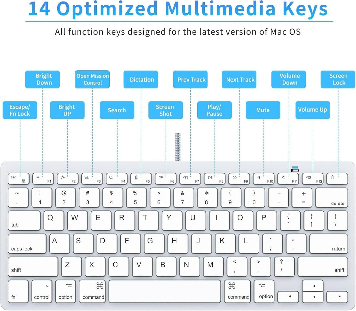 QUAGGY Ultra-Slim Keyboards Wired Keyboard for Mac USB-C Silver NEW