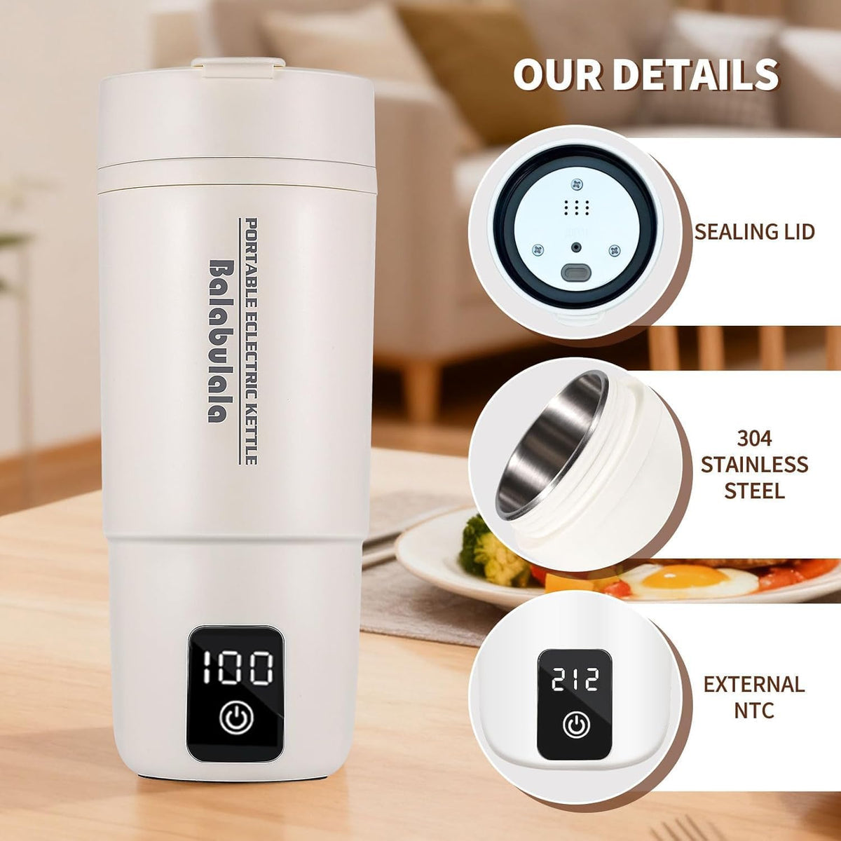 Balabulala Portable Electric Kettle 6 Presets White - Fast DEMO
