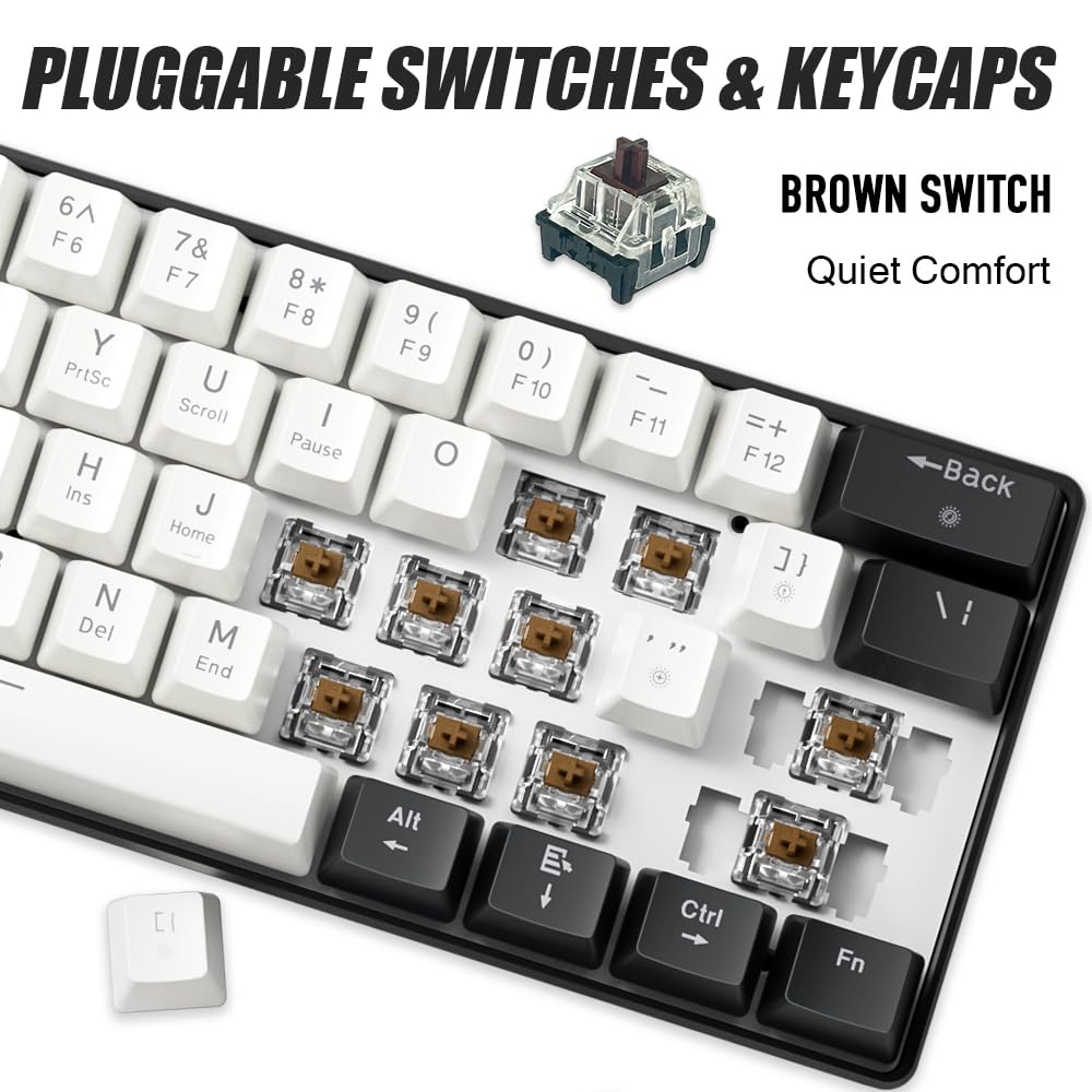 abucow Mechanical Gaming Keyboard Brown Switch Wired White-Black DEMO