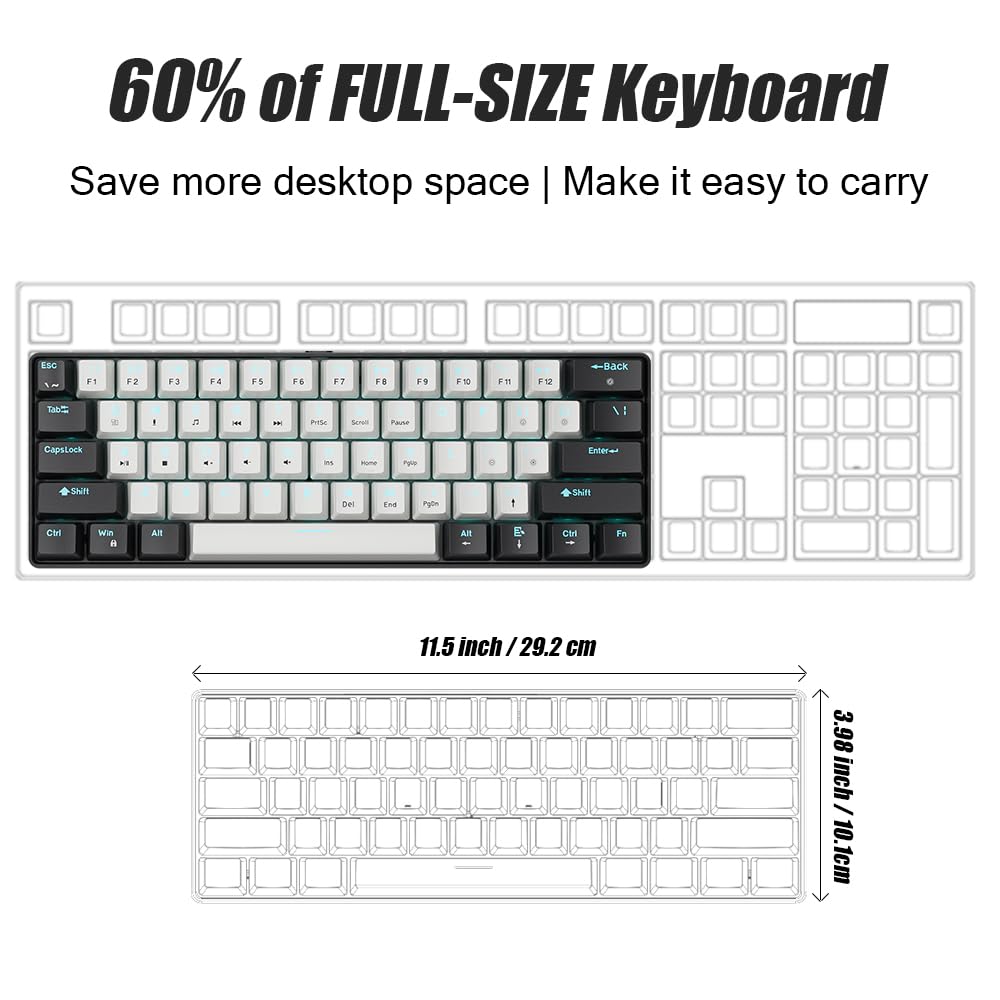 abucow Mechanical Gaming Keyboard Brown Switch Wired White-Black DEMO