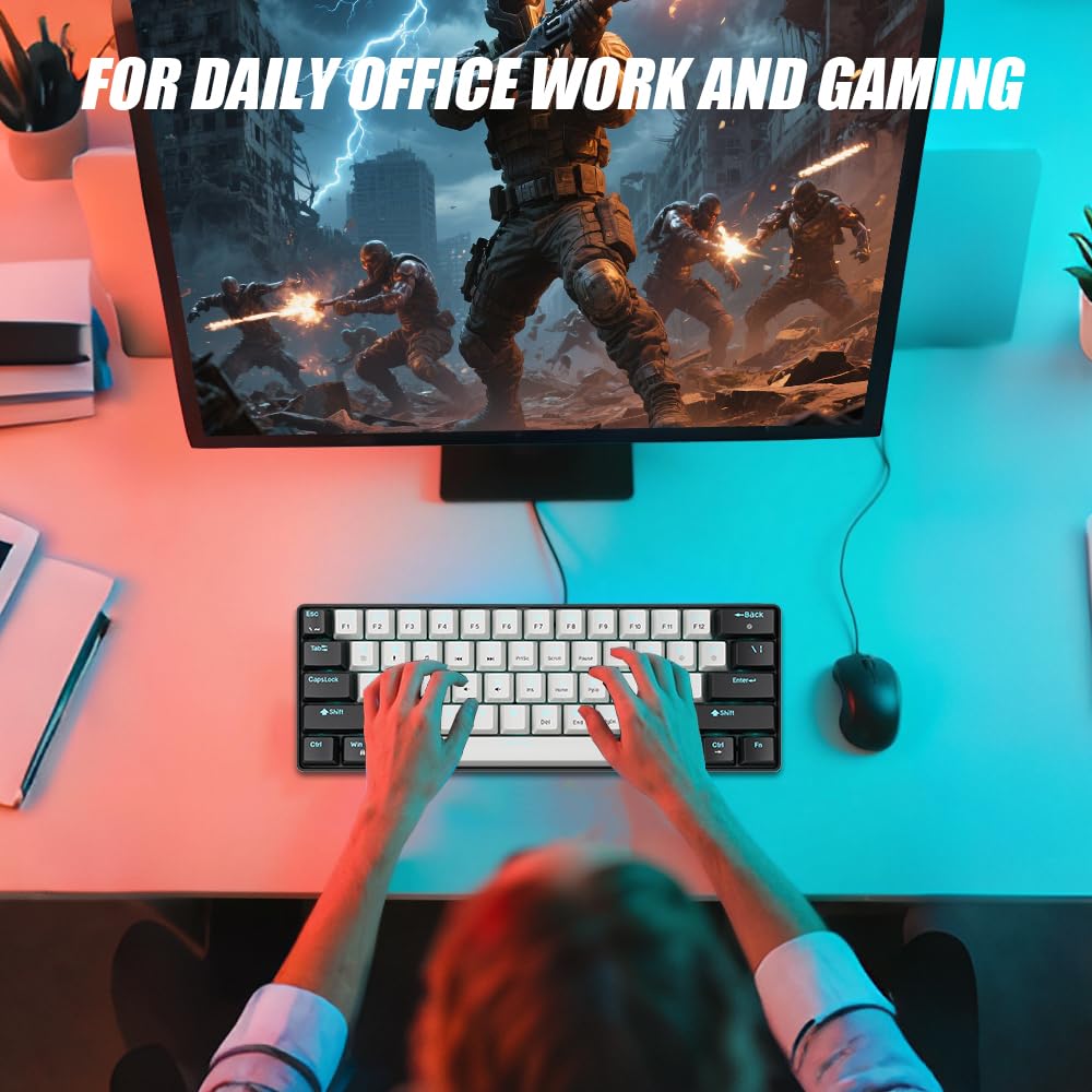 abucow Mechanical Gaming Keyboard Brown Switch Wired White-Black DEMO