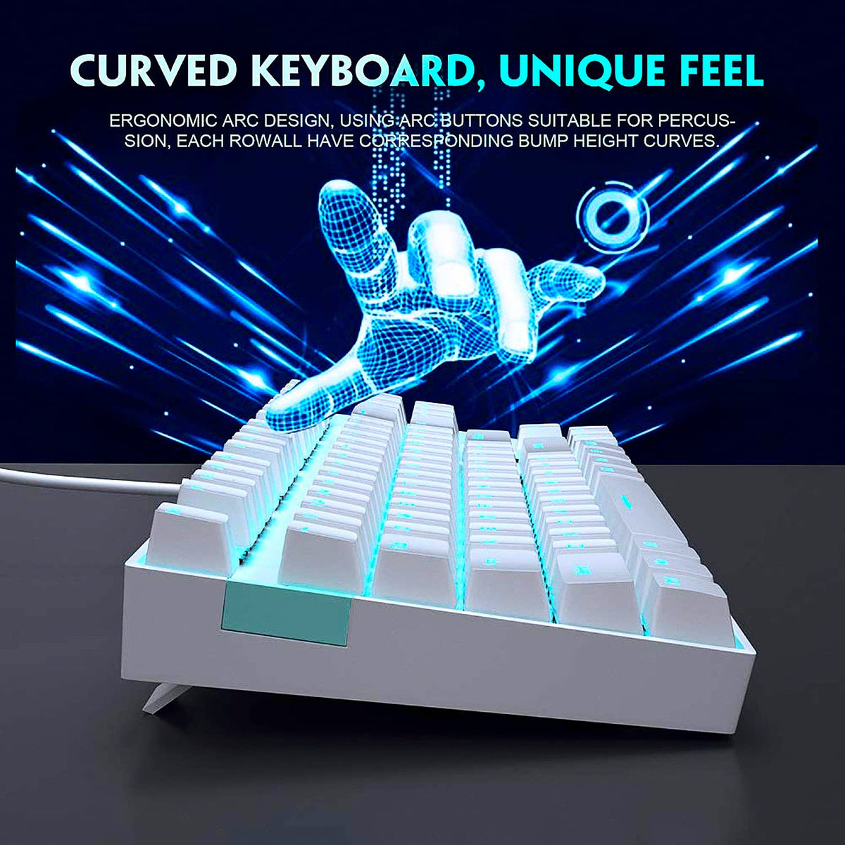 MageGee MK-Star Keyboards 87 Key Mechanical Gaming Keyboard White Blue DEMO
