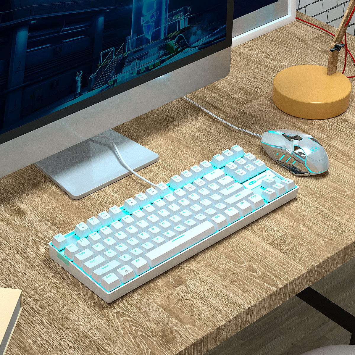 MageGee MK-Star Keyboards 87 Key Mechanical Gaming Keyboard White Blue DEMO