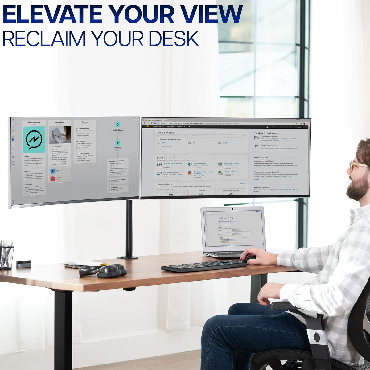 VIVO Dual Ultrawide Monitor Desk Mount Black Heavy Duty Adjustable DEMO