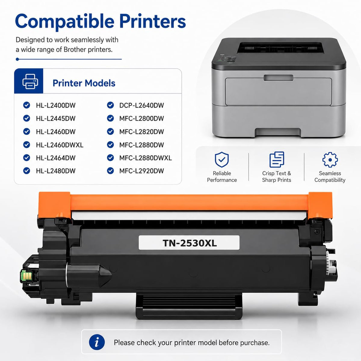 TAVICE TN2530XL Black Toner Cartridge for Brother Printers 2 Pack NEW