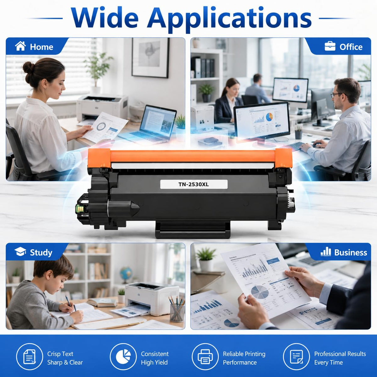 TAVICE TN2530XL Black Toner Cartridge for Brother Printers 2 Pack NEW