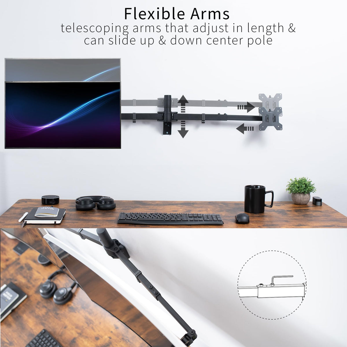 VIVO Premium Dual Monitor Arm Wall Mount Heavy Duty Black Steel NEW
