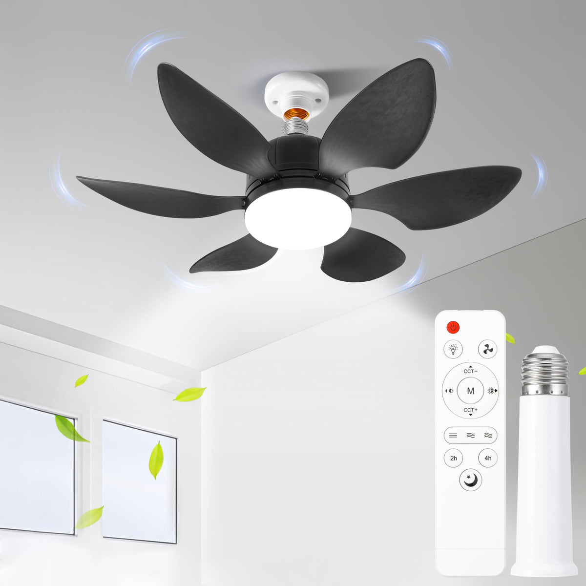 RWNTAOZM JY 6 Blade Socket Fan Light Remote Control Black DEMO