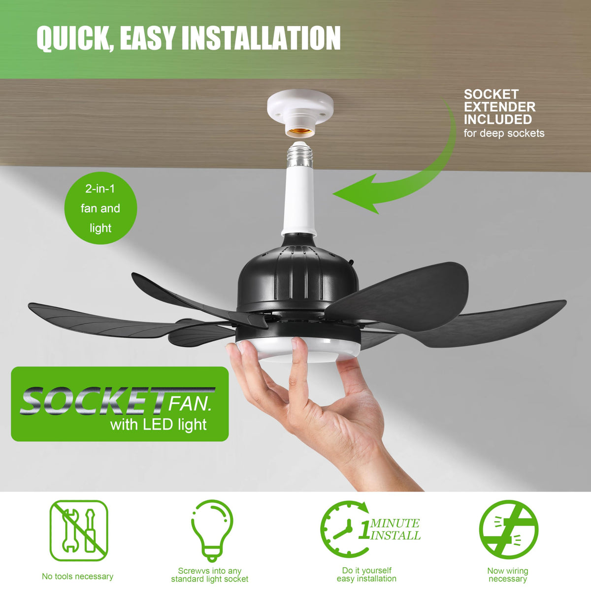 RWNTAOZM JY 6 Blade Socket Fan Light Remote Control Black DEMO