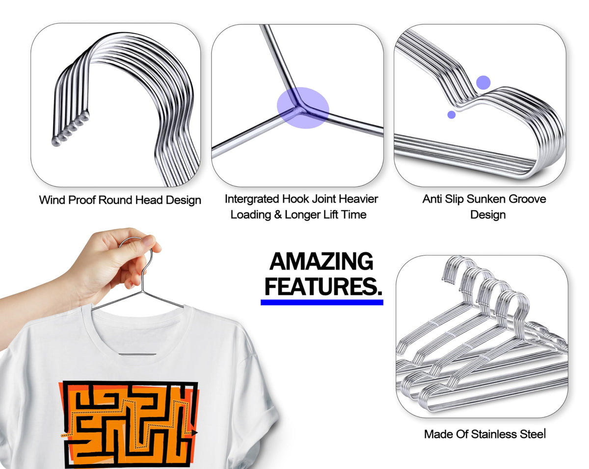GVTECH Stainless Steel Clothing Hangers Heavy Duty Silver 50 Pack NEW