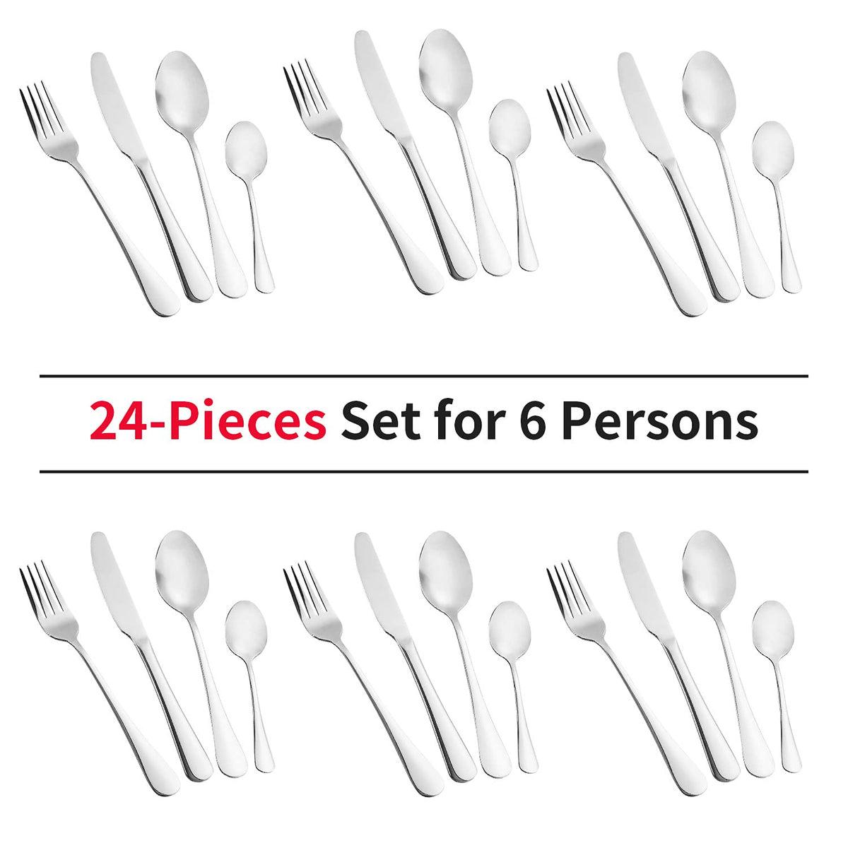 NAMUPIE 24-Piece Stainless Steel Flatware Set Silver with Gift Box NEW