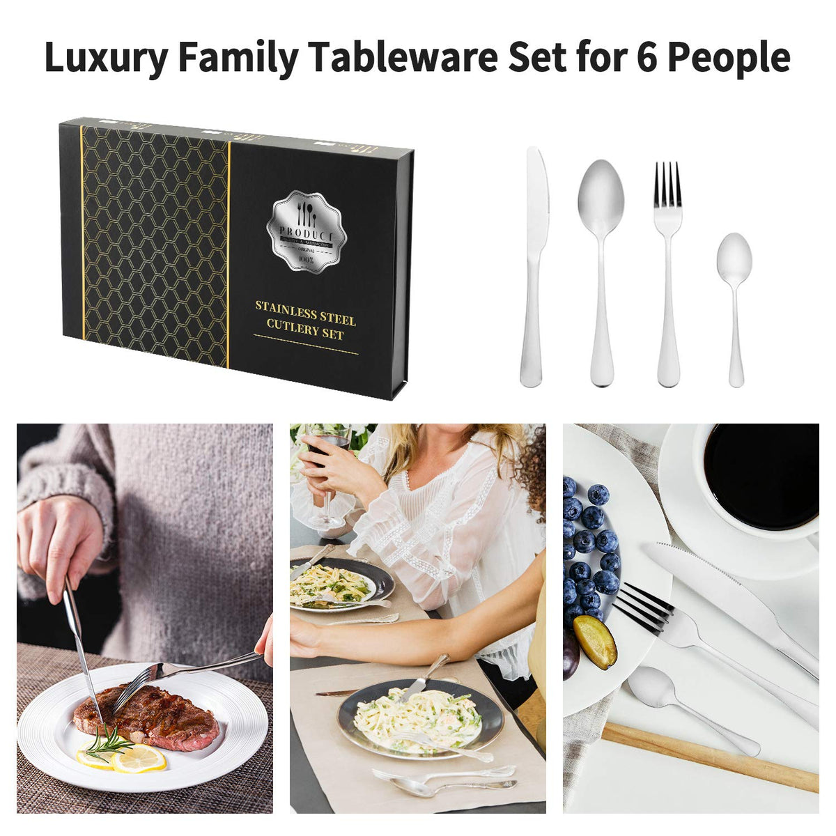 NAMUPIE 24-Piece Stainless Steel Flatware Set Silver with Gift Box NEW