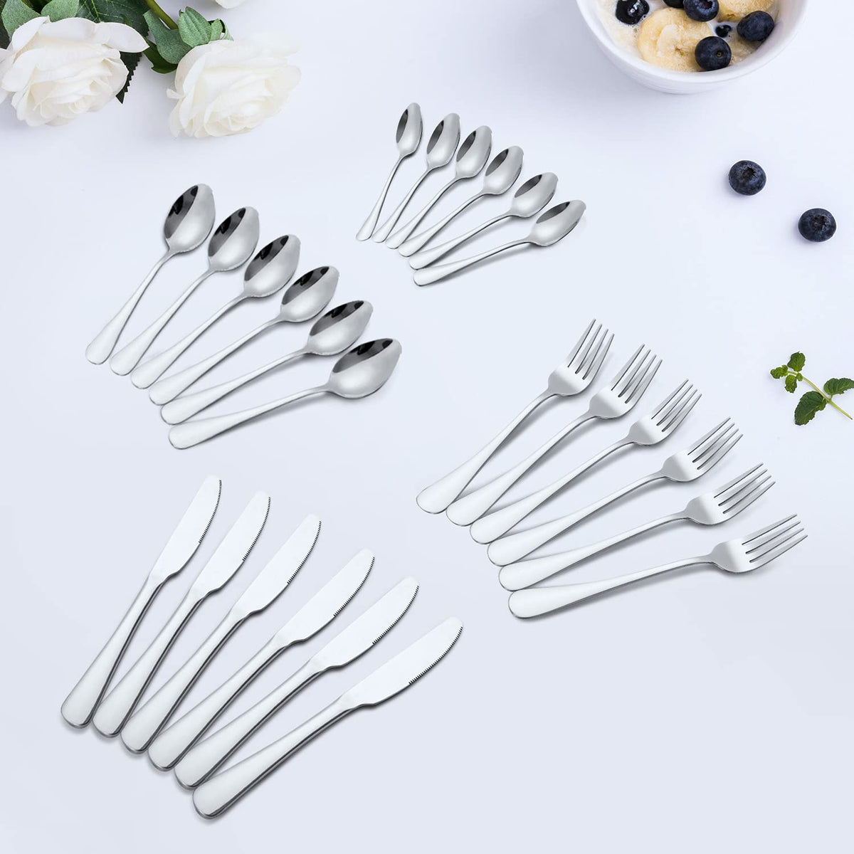 NAMUPIE 24-Piece Stainless Steel Flatware Set Silver with Gift Box NEW