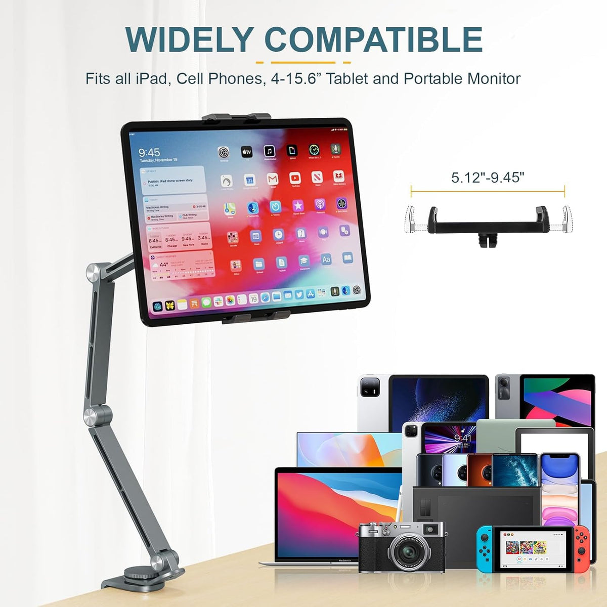 Homodoskey Adjustable Stands Foldable Tablet Stand 360° Rotation - Grey NEW
