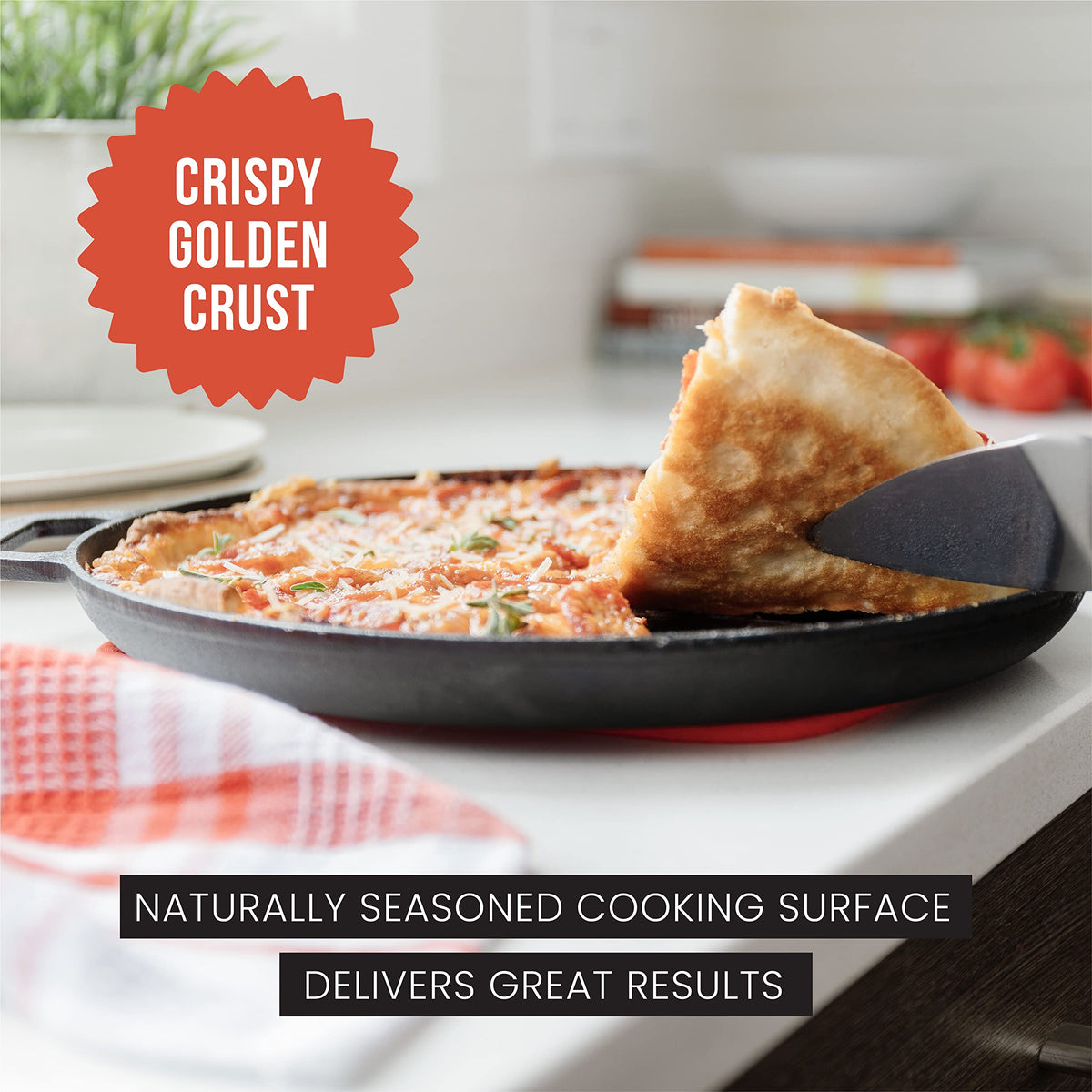 Chef Pomodoro Cast Iron Pizza Pan Pre-Seasoned Black Skillet NEW
