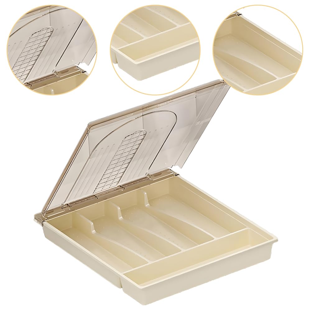 TOMVAES Off-White Dustproof Cutlery Tray with Dividers Kitchen Organizer DEMO