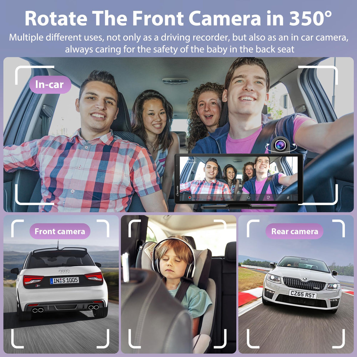 CARPURIDE Wireless On-Dash-Monitoring CarPlay Android Auto Dash Cam 10.26" DEMO