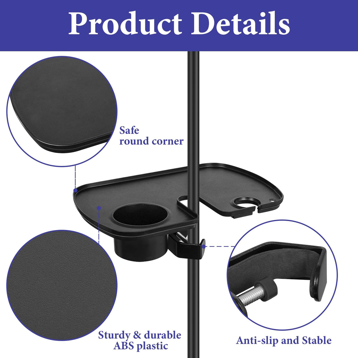 Geekria Microphone Stand Tray with Cup Holder - Black DEMO