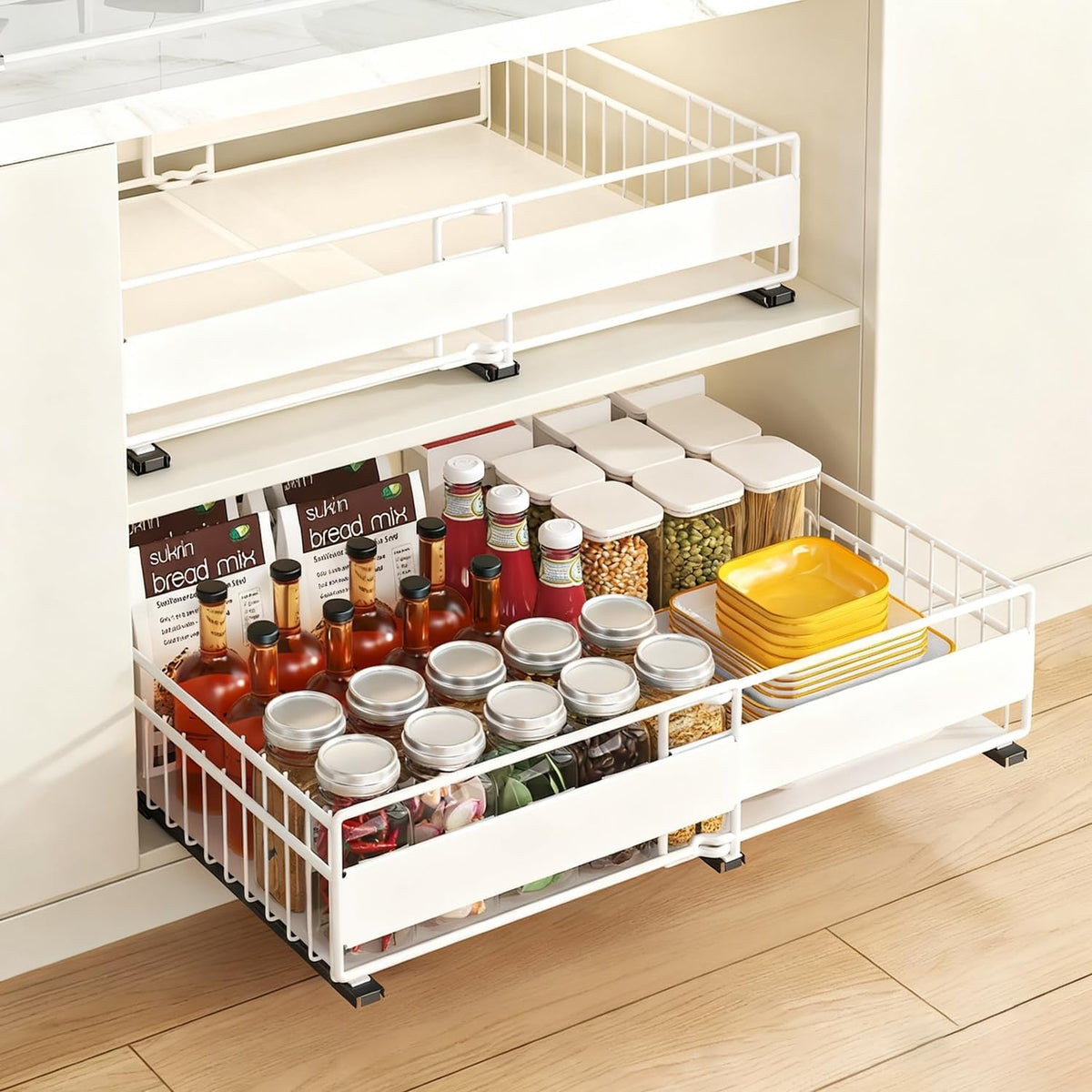 XINAHONG White Expandable Pull Out Cabinet Drawers 2 Pack NEW