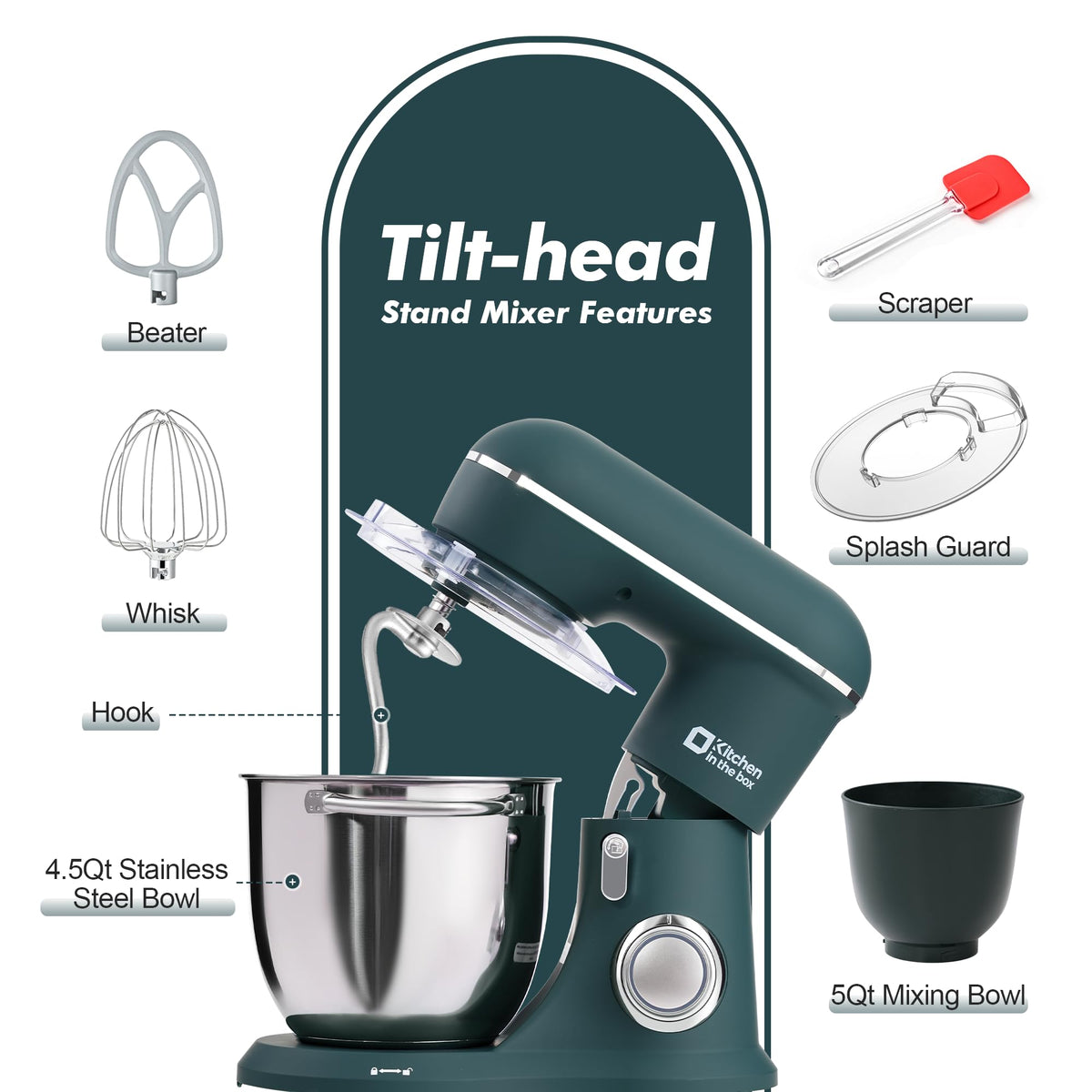 Kitchen in the box Stand Mixer 4.5L 10 Speed Forrest Green NEW