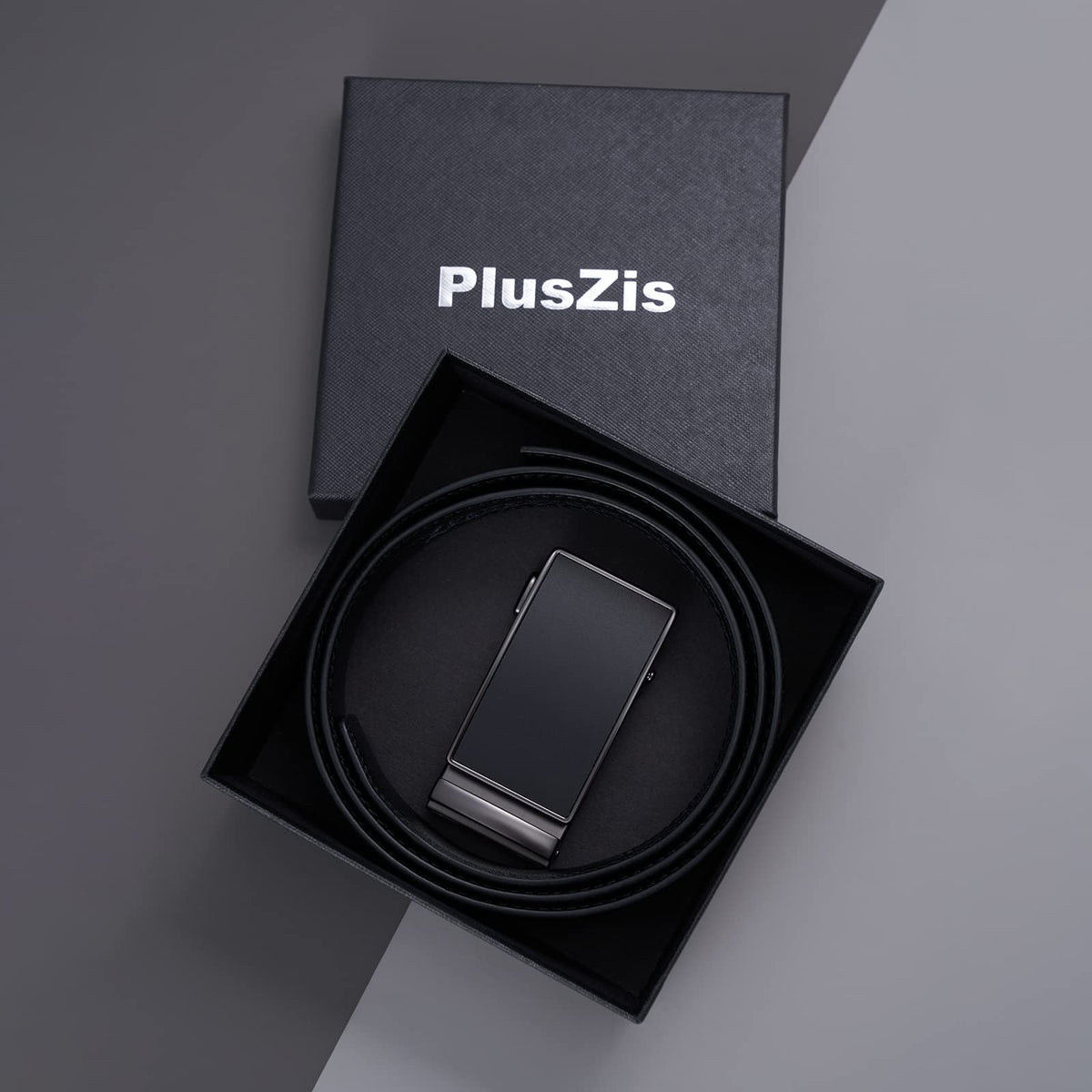 PlusZis Leather Belts Ratchet Belt Automatic Buckle Black 36"-44 Size NEW