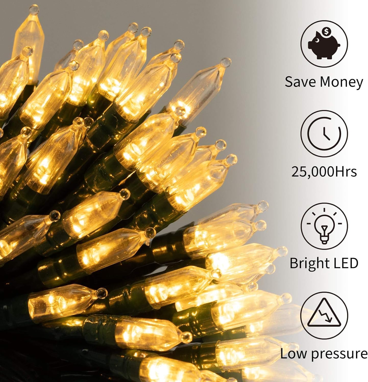 300 LED Clear Warm White String Lights for Home Decor 108ft DEMO