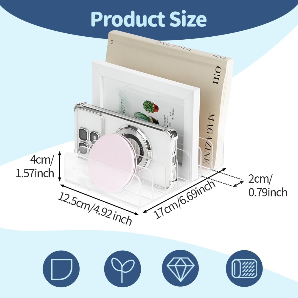 Clear Acrylic Desk Mail Organizer Letter Sorter Transparent Size 17x12.5x4cm NEW