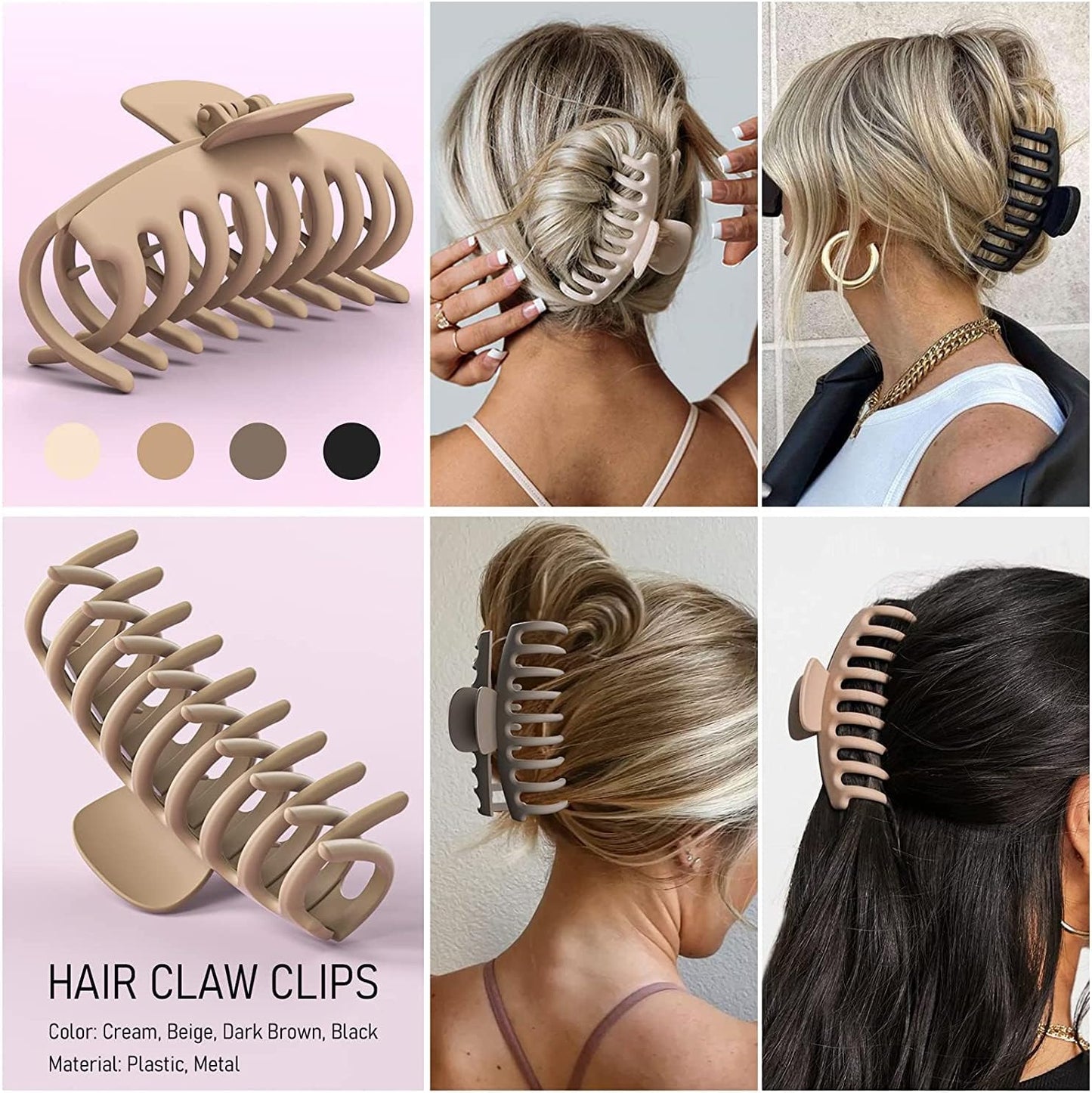 Large Claw Clips for Thick Hair Nonslip Big Accessories Brown & Black 4.4 NEW