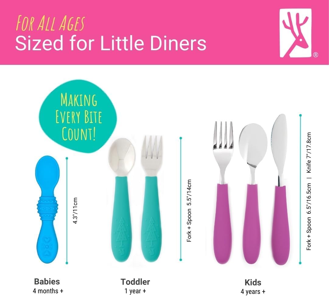 Elk and Friends Kids Soft Silicone Silverware Blush Sage Misty Cutlery Set NEW
