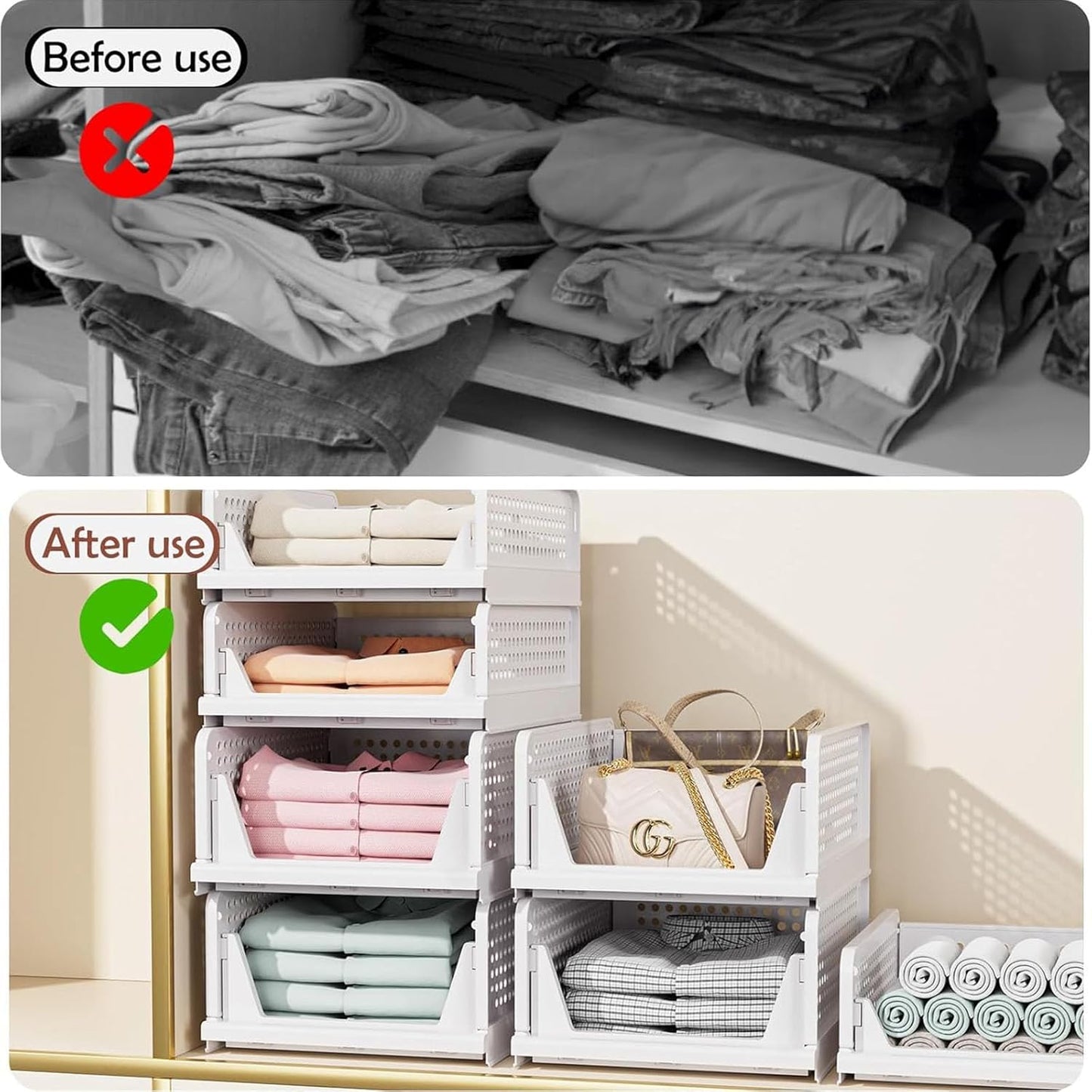 Foldable Plastic Storage Boxes Organizers Drawer Shelf Closet White NEW