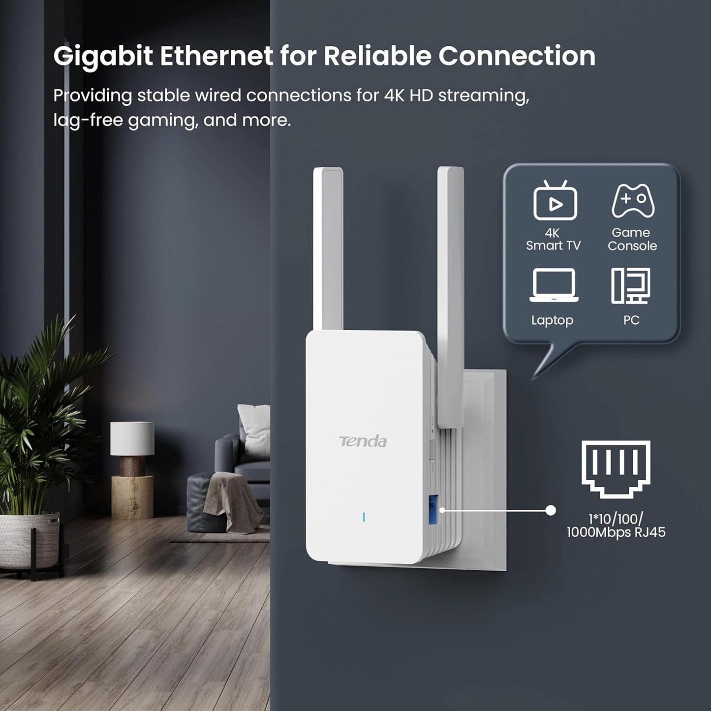 Tenda AX3000 A33 WiFi 6 Dual Band Gigabit Range Extender Repeater, White DEMO