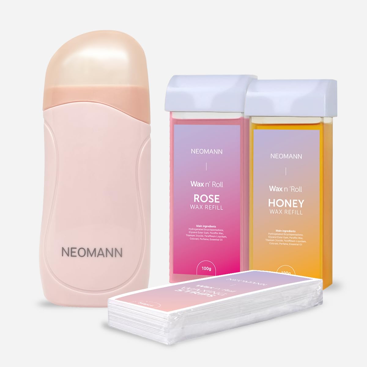 NEOMANN Roll-On Wax Hair Removal Kit with Cartridges and Strips Rose Honey DEMO