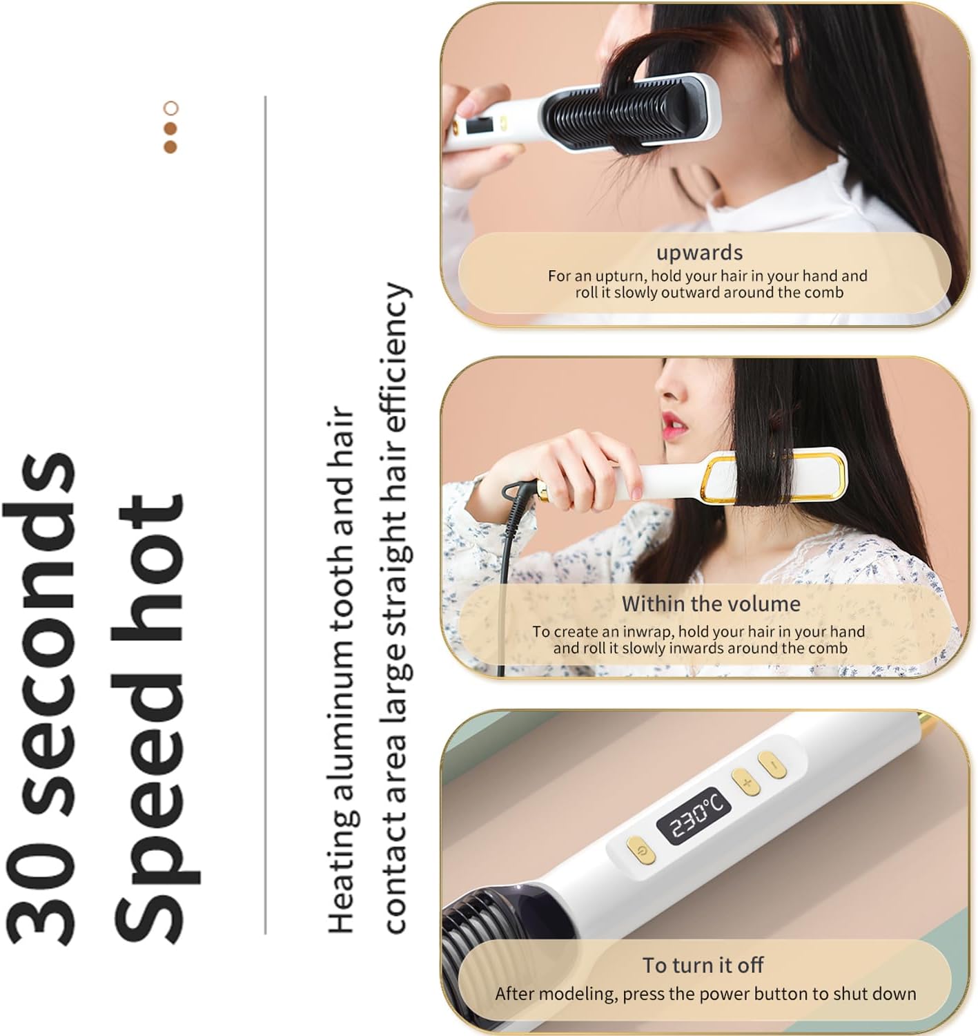 Hair Straightener Brush with Fast Heating Ceramic PTC Rose Gold One Size DEMO