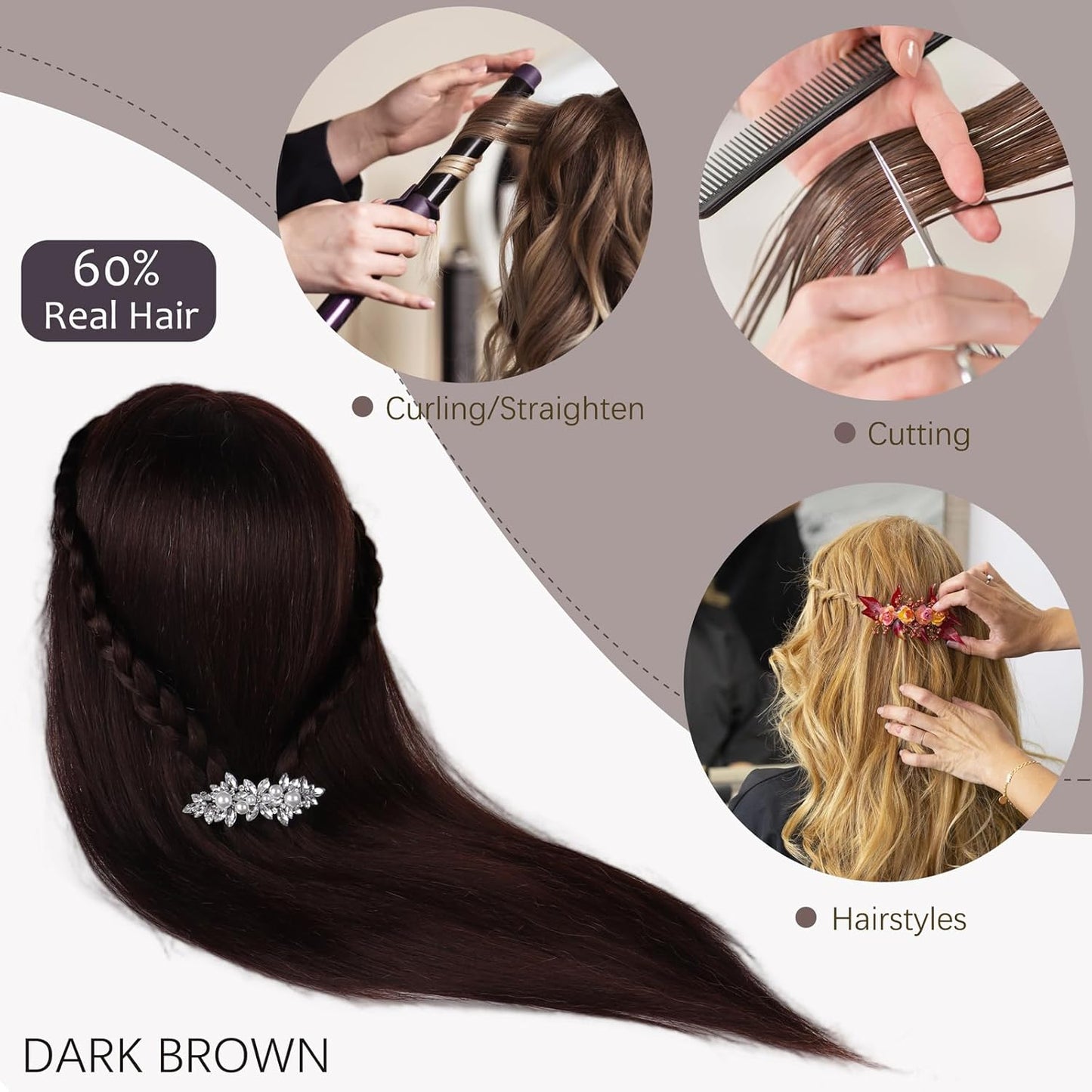 DaizySight 23" Dark Brown Cosmetology Salon & Spa Training Hair Styling Head NEW