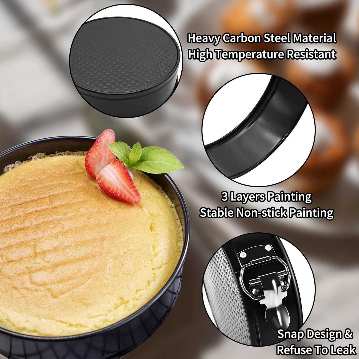 Yuroochii 3-Piece Springform Cake Pan Set Nonstick Baking Pans NEW