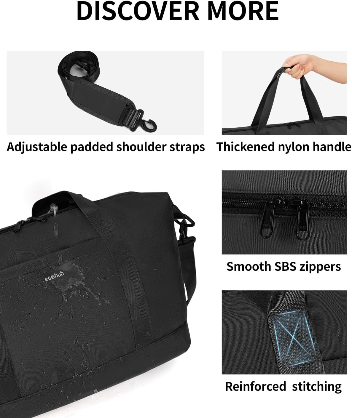 ECOHUB Foldable Travel Duffel Bag 20L Underseat Hand Luggage Black NEW