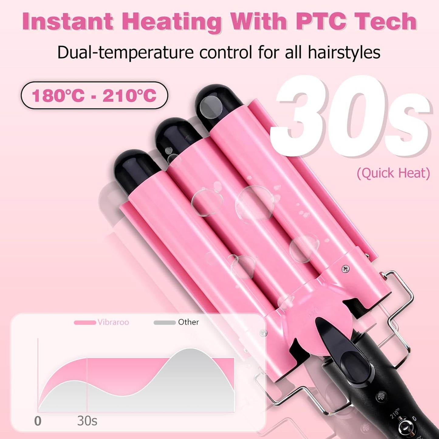 Junma 32mm Ceramic Curling Tongs with Heat Protection for Beach Waves in NEW
