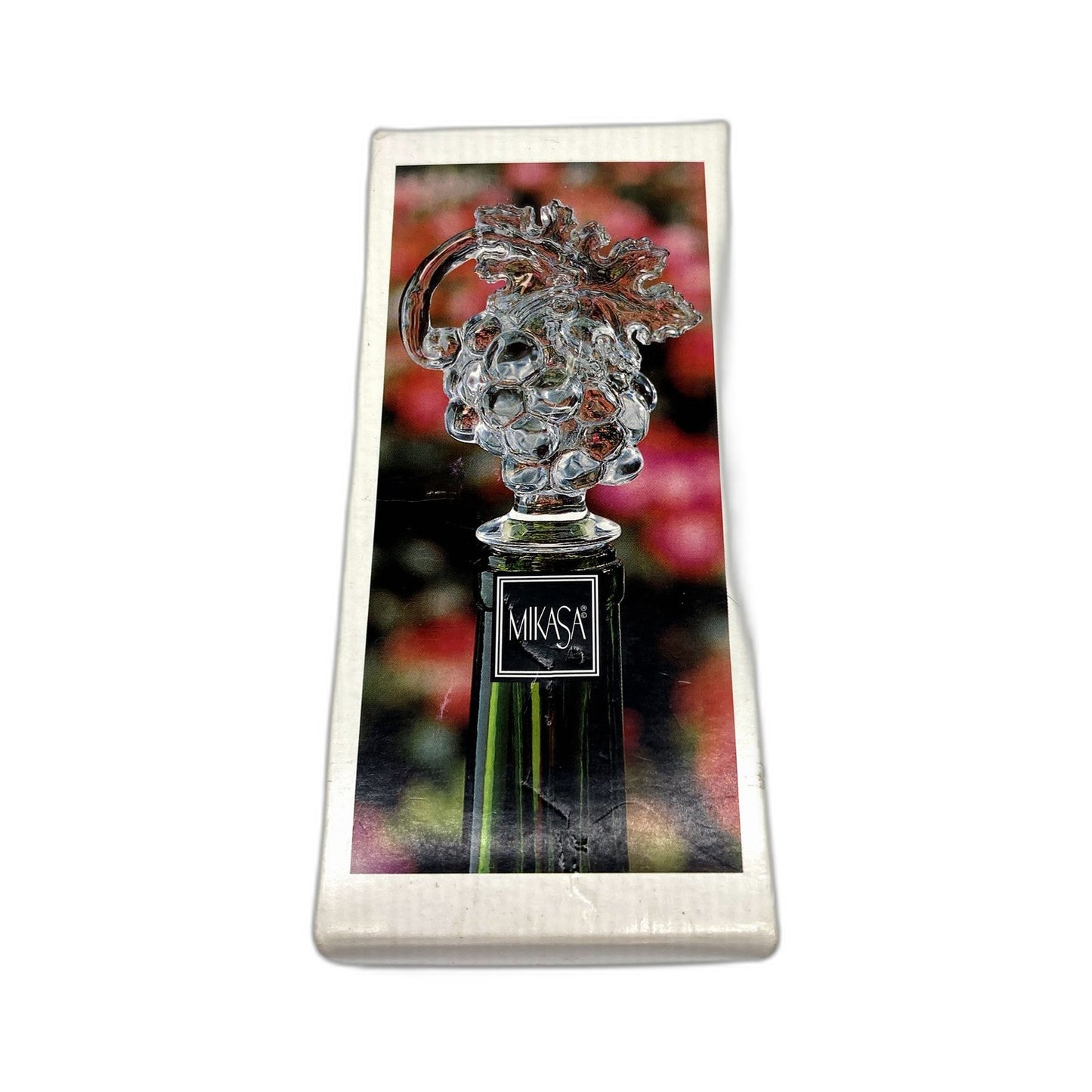 VINTAGE Mikasa Glass Bottle Stopper with Grape Cluster Design in Original Box
