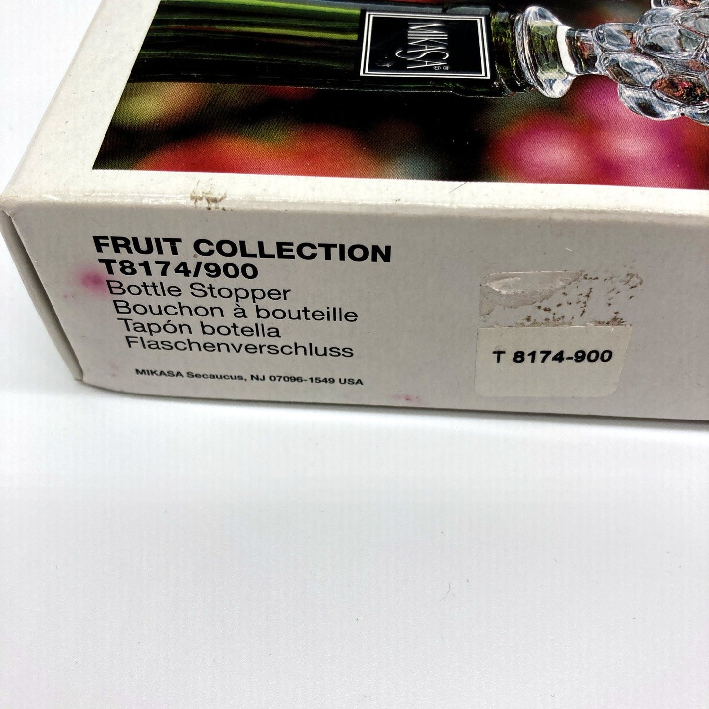 VINTAGE Mikasa Glass Bottle Stopper with Grape Cluster Design in Original Box