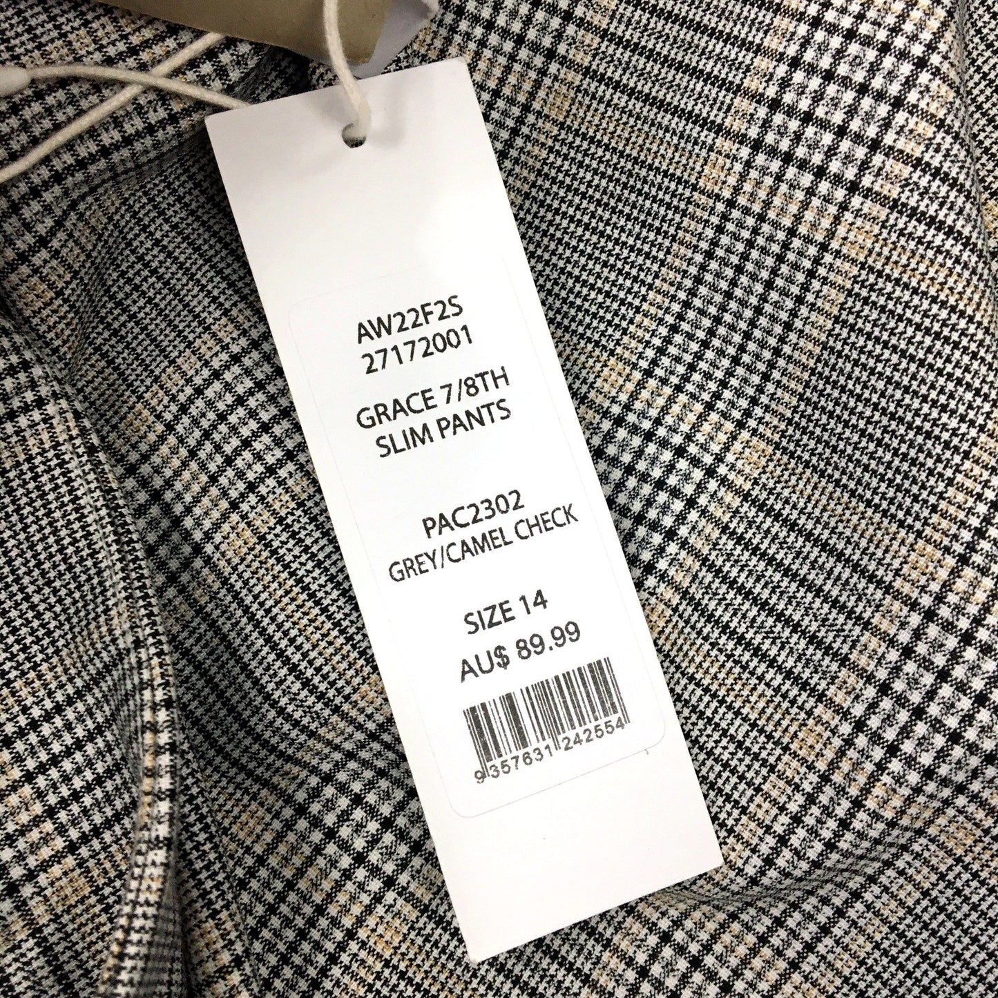 Forever Slim Fit Pants Womens New Slim Fit Grey Camel Check Pants Size 14 NEW