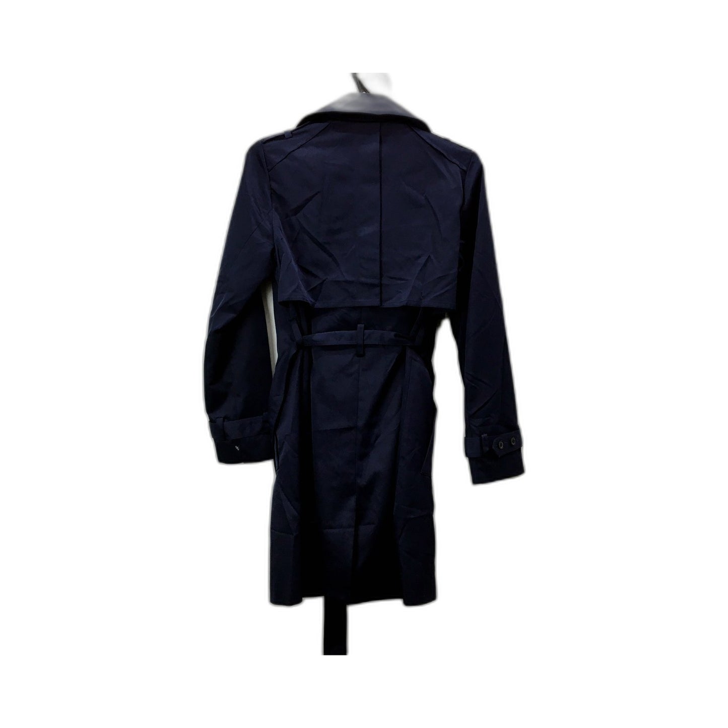 Qizier Womens Navy Blue Double Breasted Belted Trench Coat with Epaulets Size