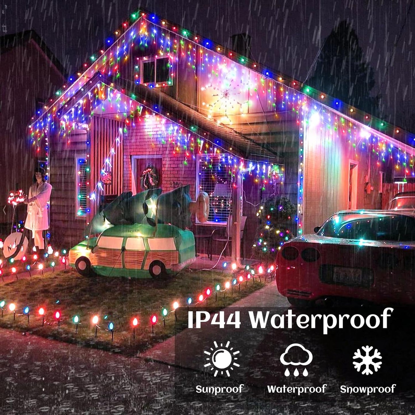 TRWYMZ Multicolor Indoor-Outdoor Icicle Lights Outdoor Version 75 Bulbs NEW