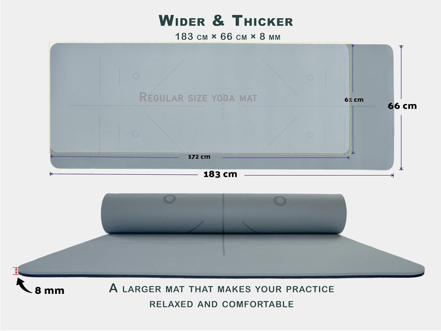 KOBONA Eco Mats Friendly TPE Yoga Mat with Strap Large Wide 8mm Extra Thick NEW