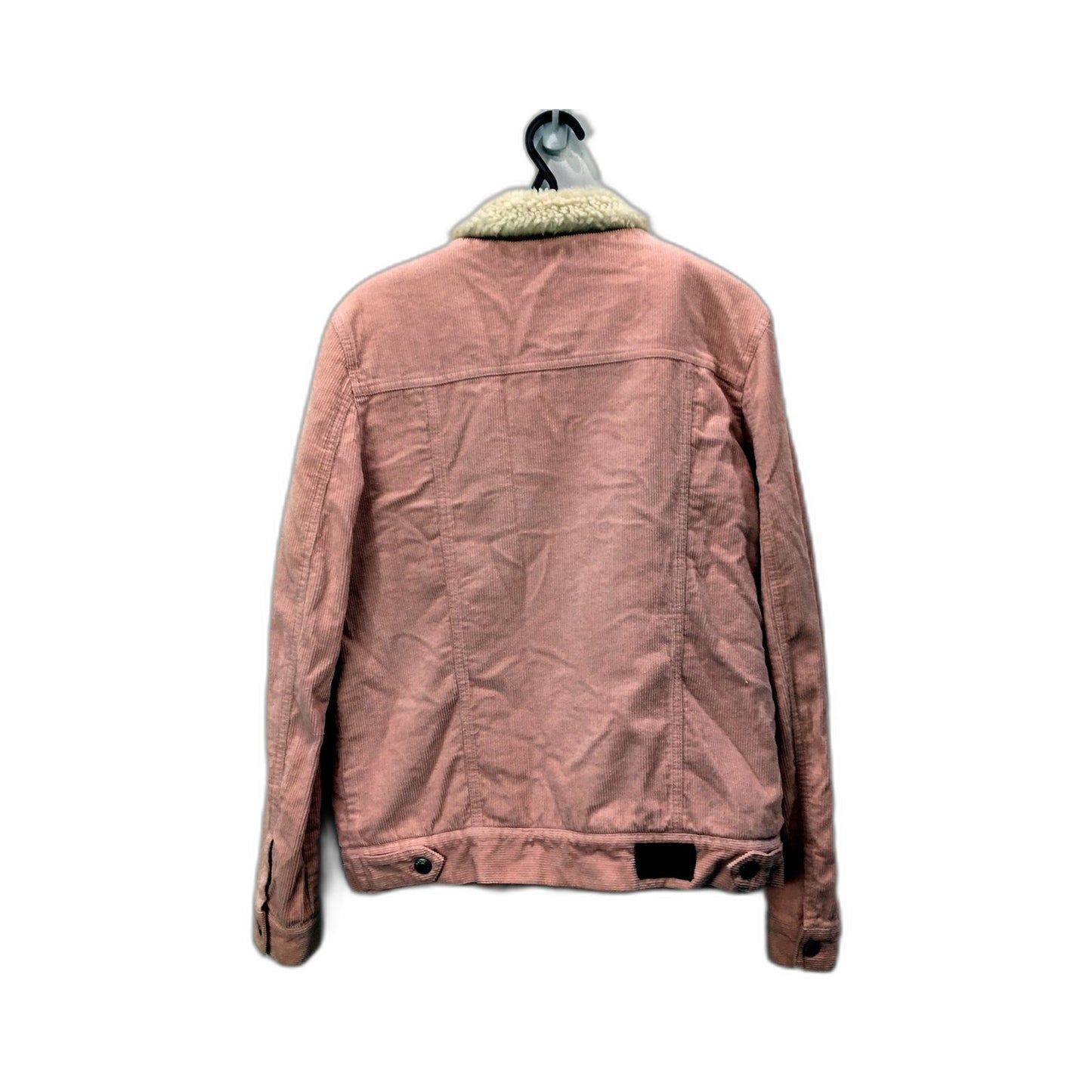 Ghanda Womens Corduroy Jacket with Faux Fur Collar in Pink, Size 10