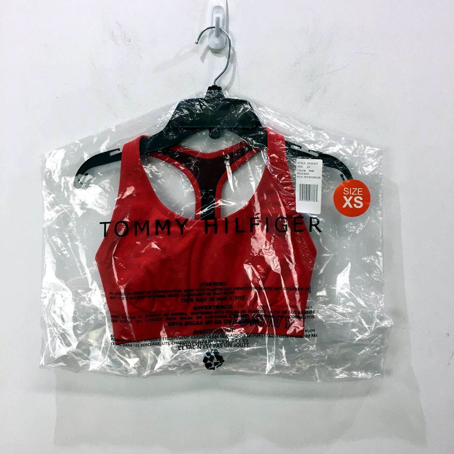 Tommy Hilfiger Womens Sports Bra Racerback Mesh Red Activewear XS NEW