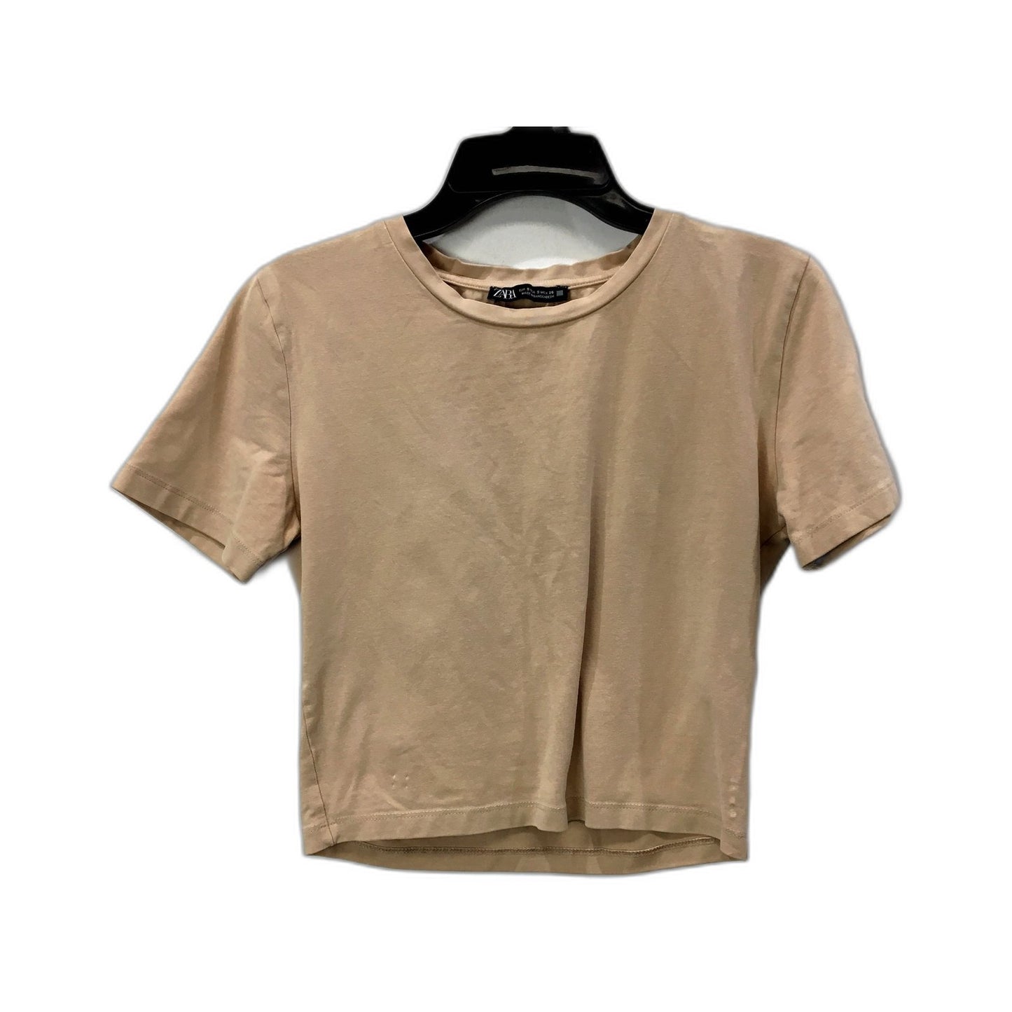 Zara Womens Cropped T-Shirt Cropped Beige T-Shirt - Soft, Comfortable Fit, Size